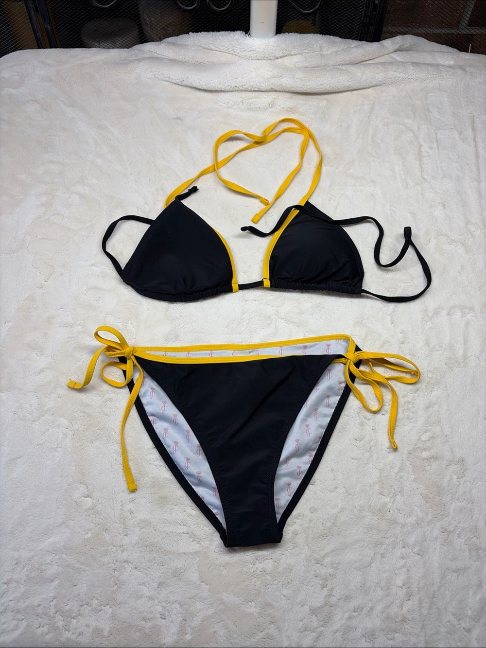 JUICY COUTURE BLACK LABEL WOMENS 2 PC BLACK SWIMSUIT SZ L (New $80)